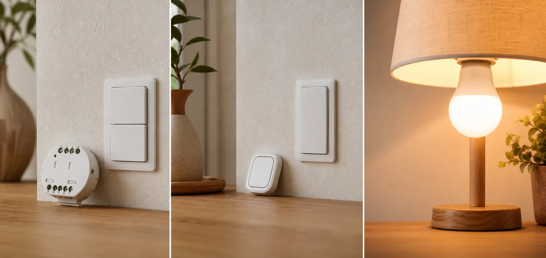 配線、貼り付け、E26電球交換という三つの照明スマート化方式を俯瞰する比較イメージ