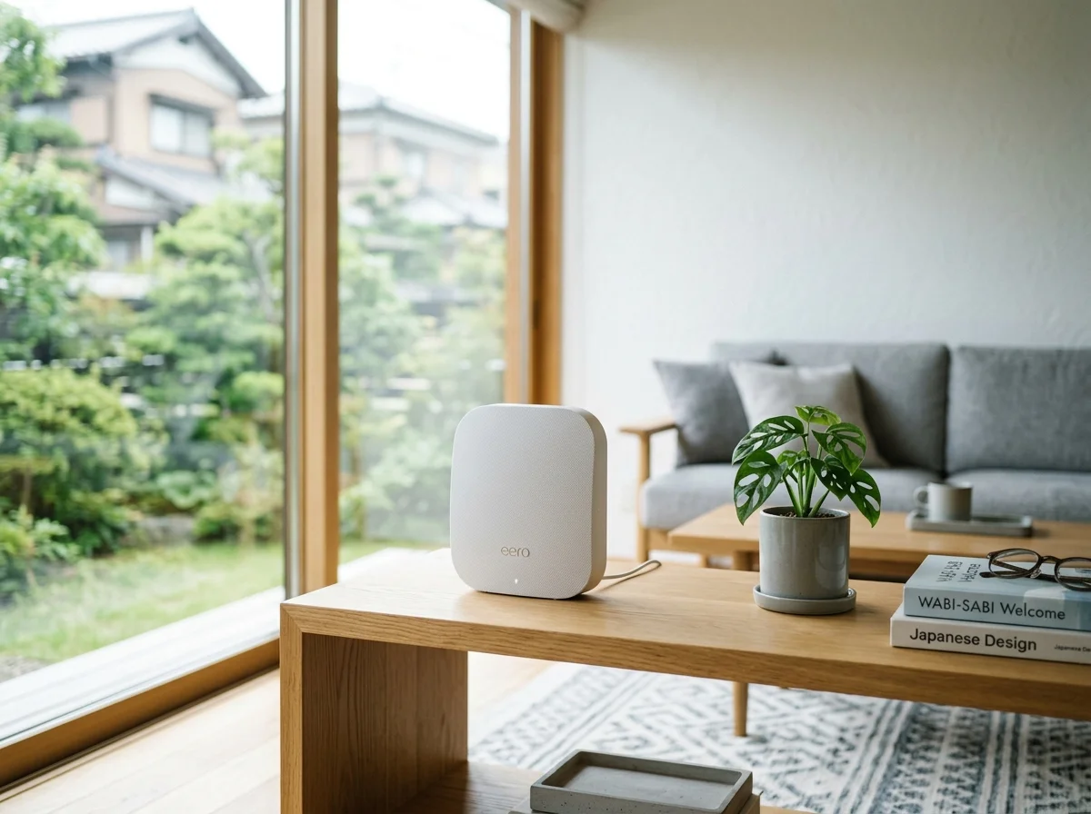 リビングに設置されたメッシュWiFiルーターのノード