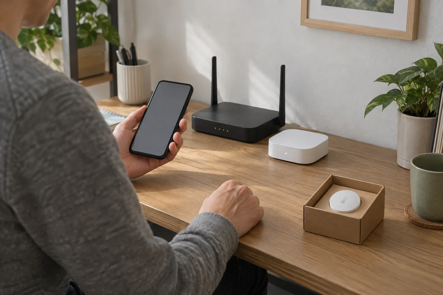 ルーターとHubを確認し、別のセンサーはまだ箱に残している段階導入