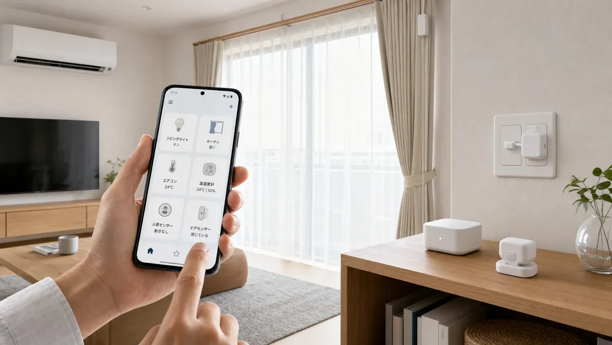 AndroidスマートフォンでSwitchBotアプリを操作する手元